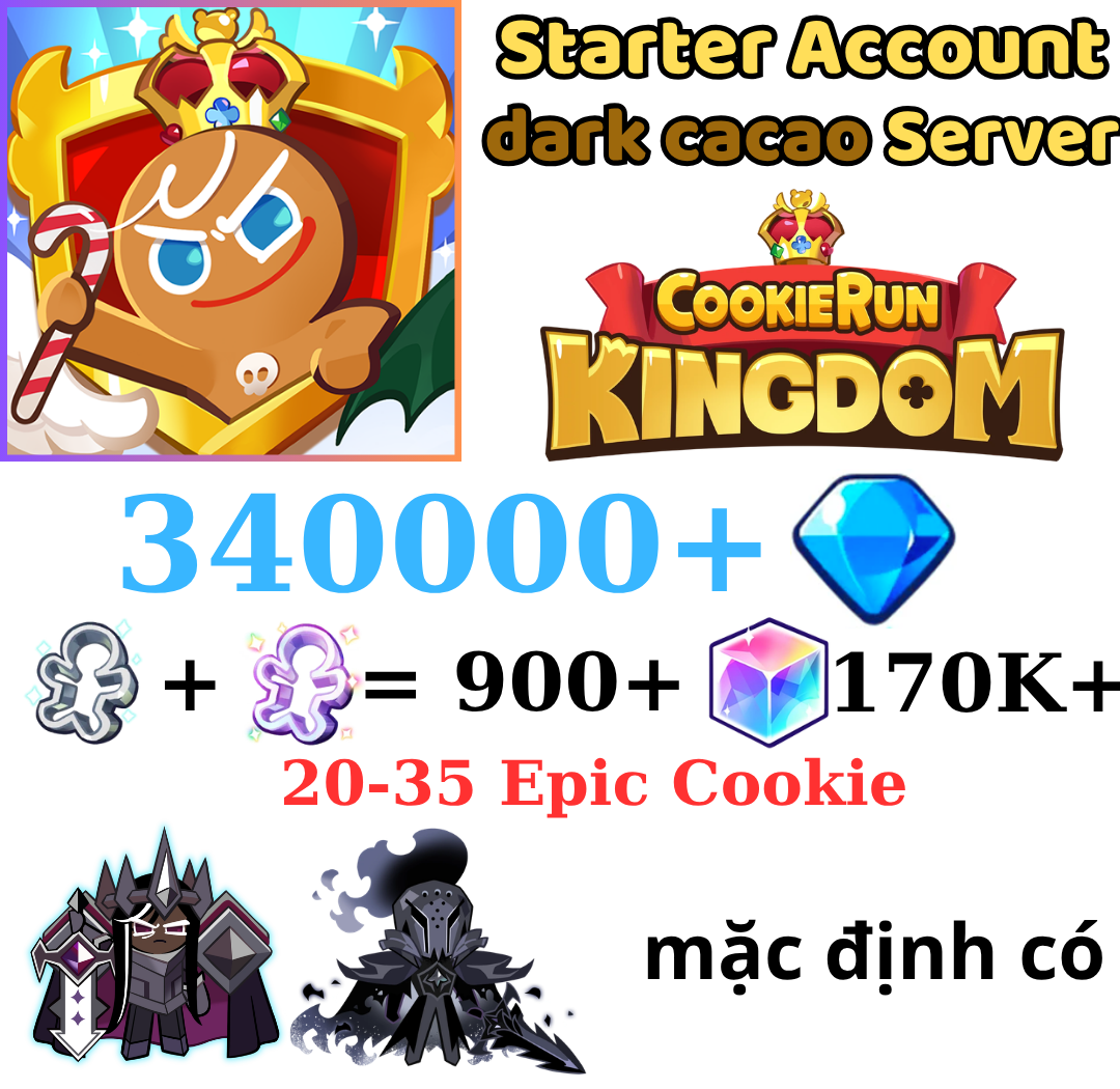 [GLOBAL/Darkcacao]340000+ Gems | Silent Salt Cookie | Cookie Run: Kingdom Starter Reroll Account